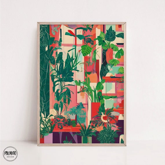 Colorful Print Abstract Botanical Poster Maximalist Wall Art Vibrant Wall Art Colorful Plants Print Bold Print