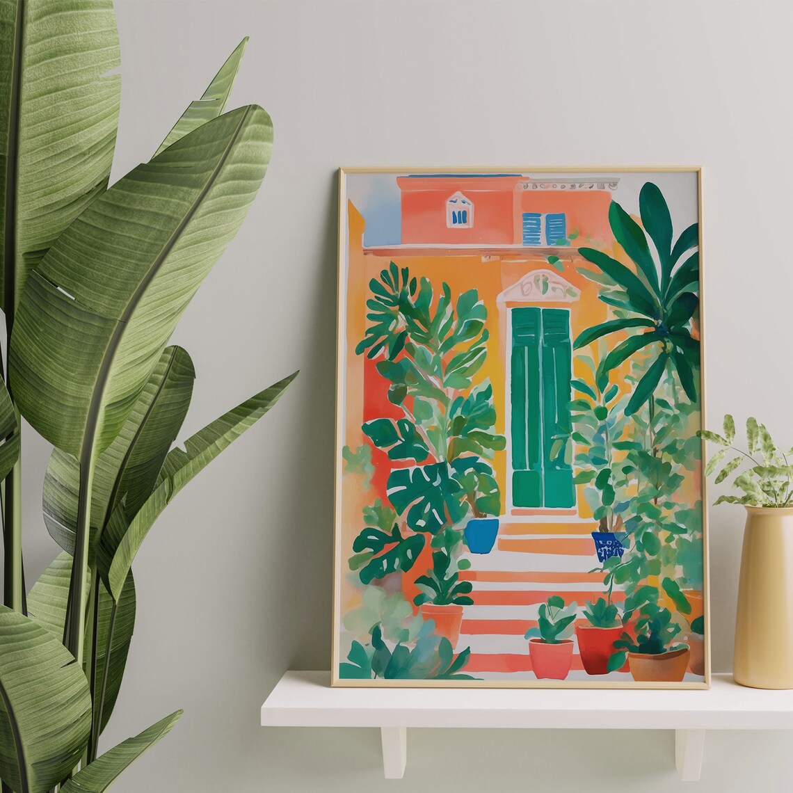 Terracotta Villa Doorway Green Shutters Potted Plants Art Poster - Image 4