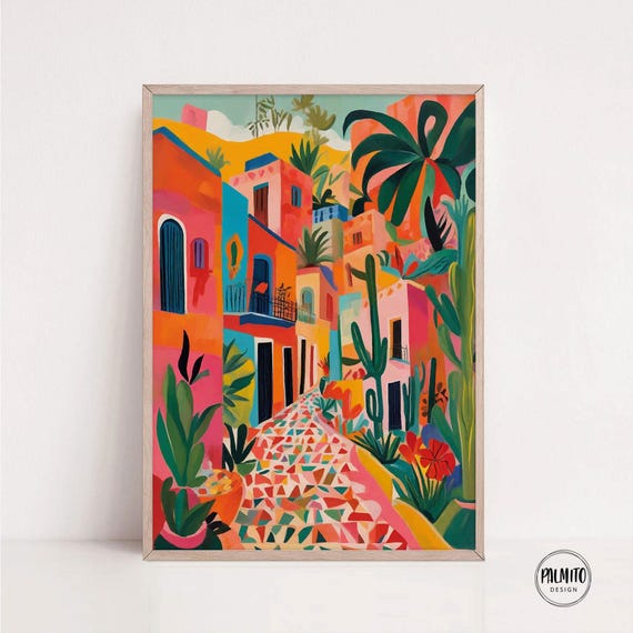 Vibrant Tropical Street Print, Mexican Art Poster
