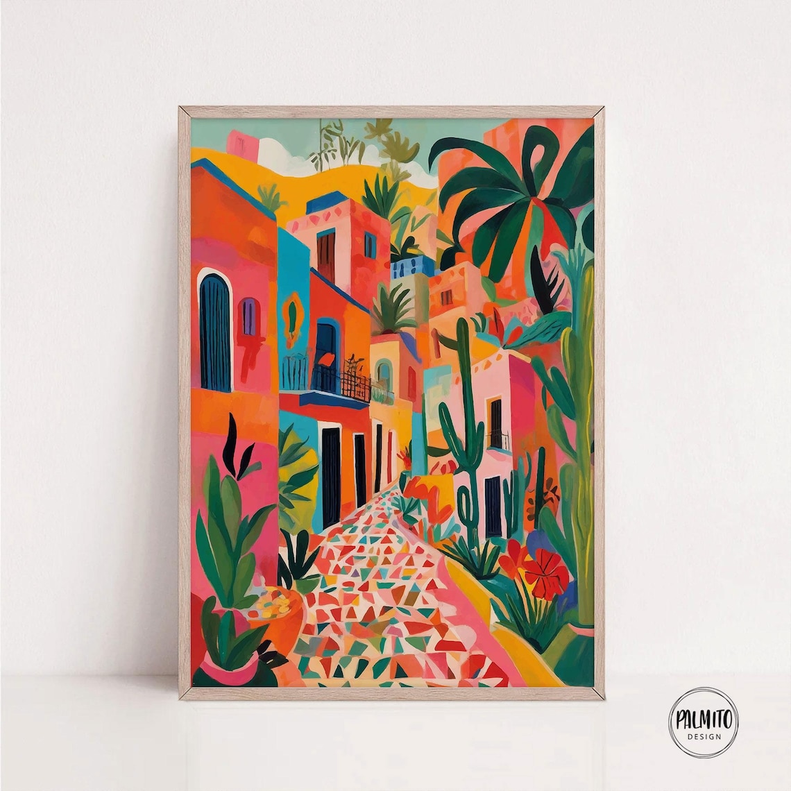 Vibrant Tropical Street Print, Mexican Art Poster