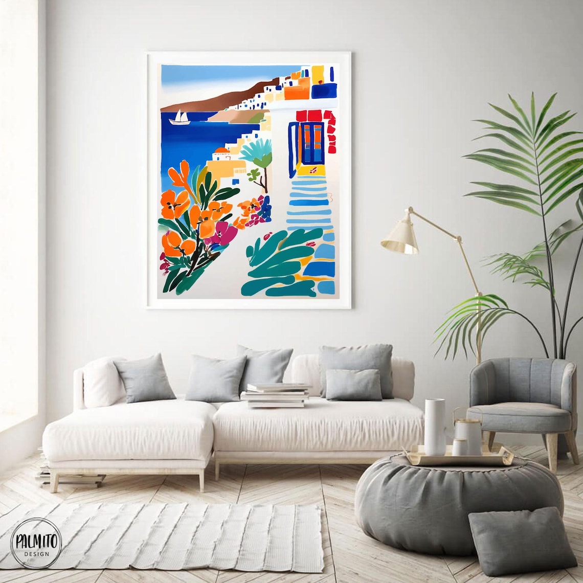 Mykonos Santorini Mediterranean Coastal Landscape Art Print - Image 4