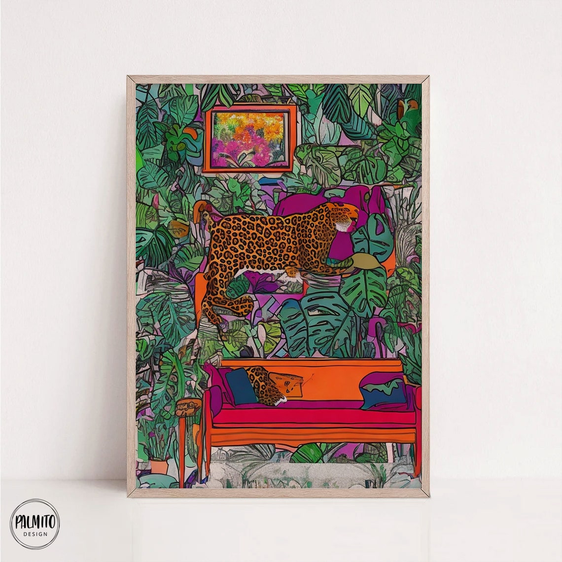 Wild Cheetah Lounge Tropical Jungle Maximalist Interior Poster