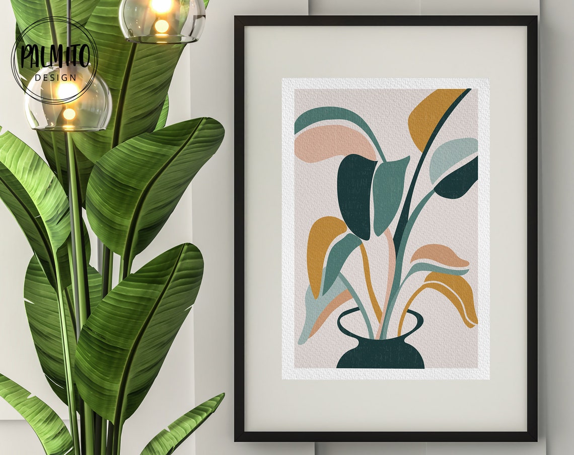 Abstract Boho Plant Vase Organic Leaf Shapes Colorful Wall Art - Image 3