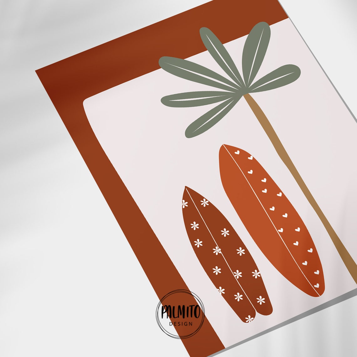 Boho Surfboards Flower Heart Motifs Palm Tree Earth Tones Poster - Image 2