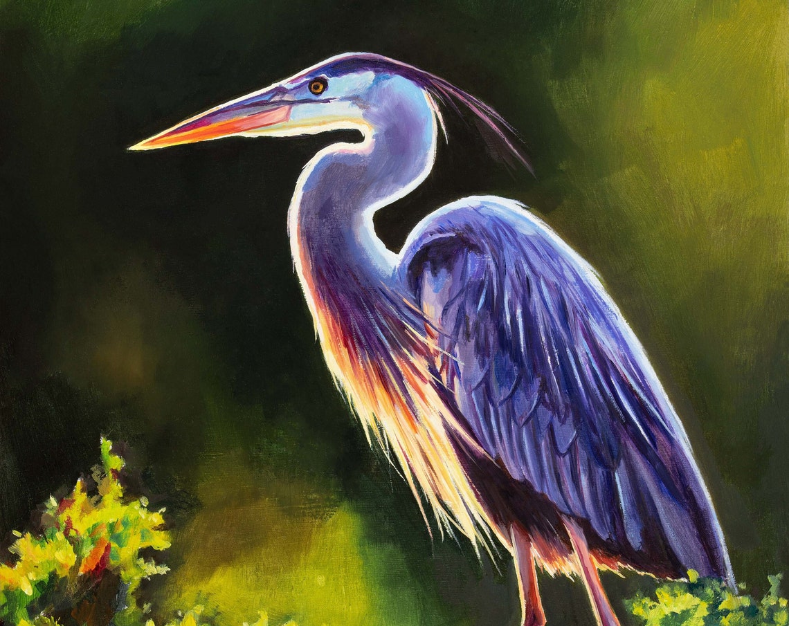 Great Blue Heron in Golden Backlight Standing in Profile Poster