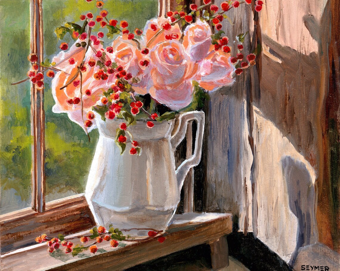 Flowers Still Life Oil Painting Print, Vintage Floral Bouquet