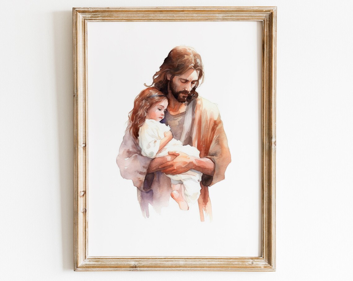 Jesus Painting With Girl Christian Nursery Wall Art