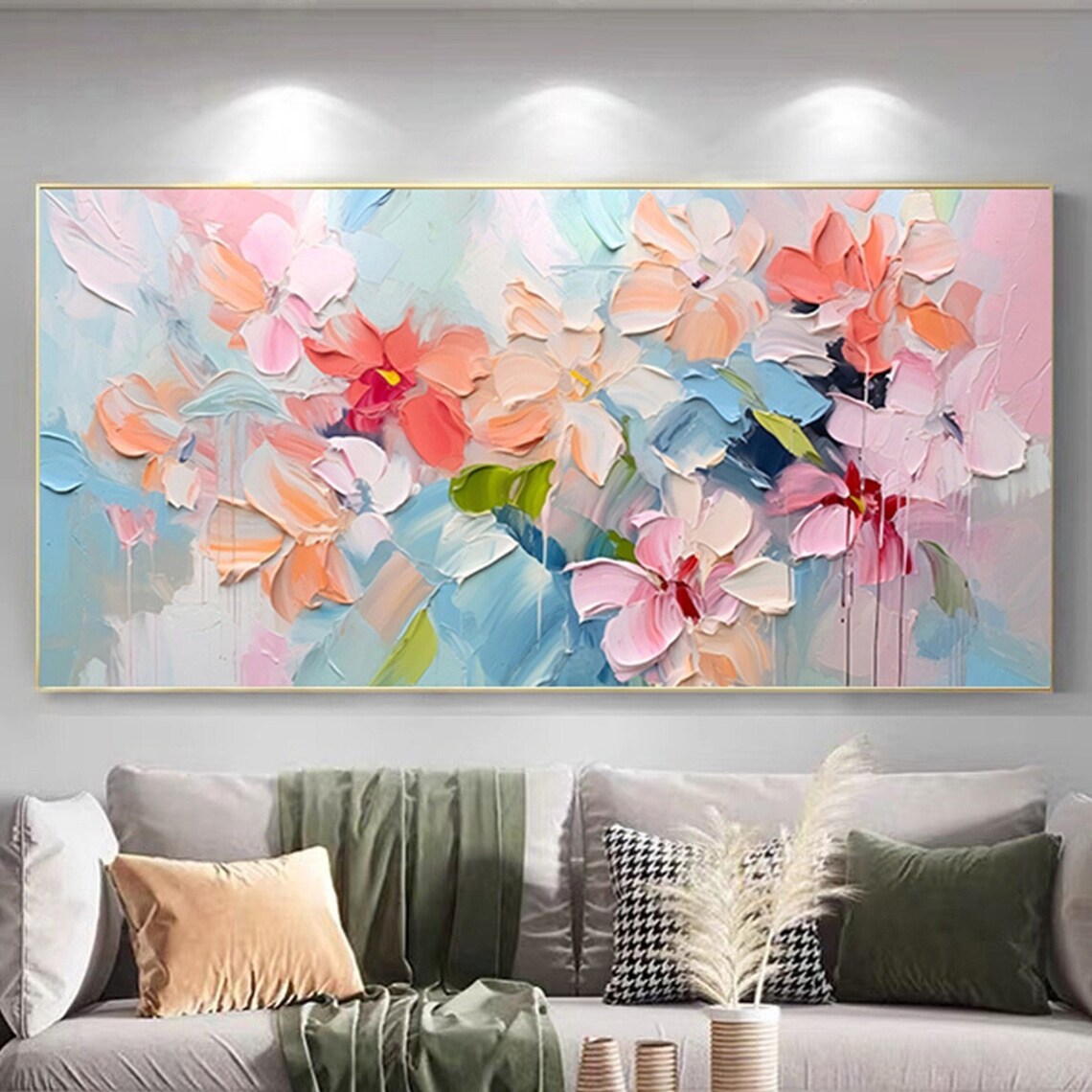 Pink Blue Abstract Floral Color Wash 3D Textured Painting Poster