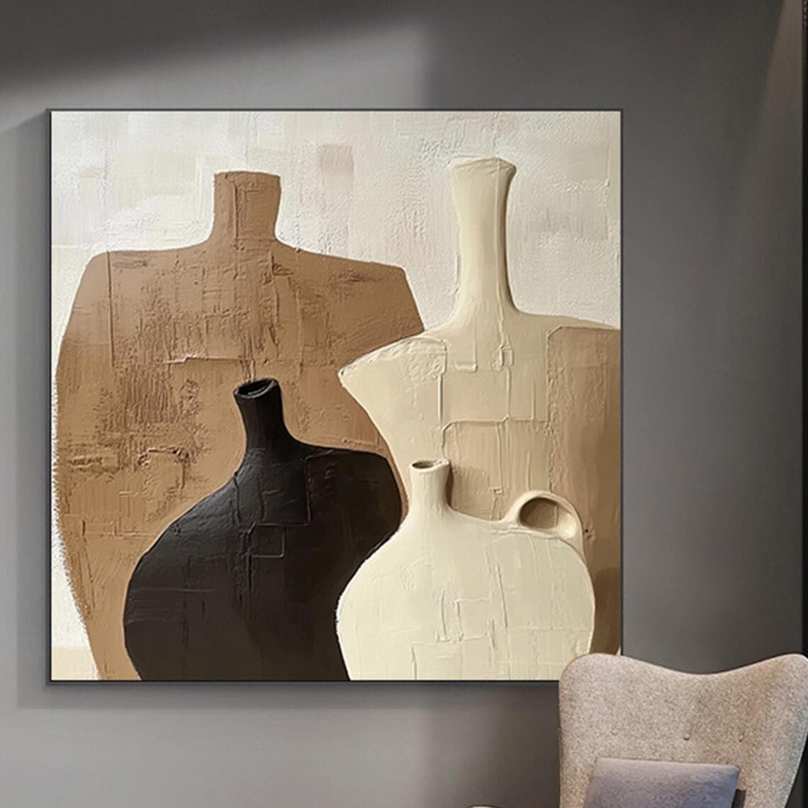Abstract Beige Vase Silhouettes Textured Plaster Wabi Sabi Art Poster