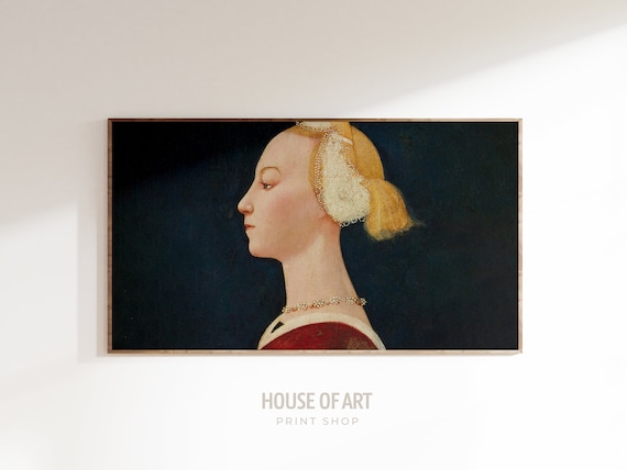 Renaissance Woman Profile Pearl Headdress Vintage Portrait Art Poster