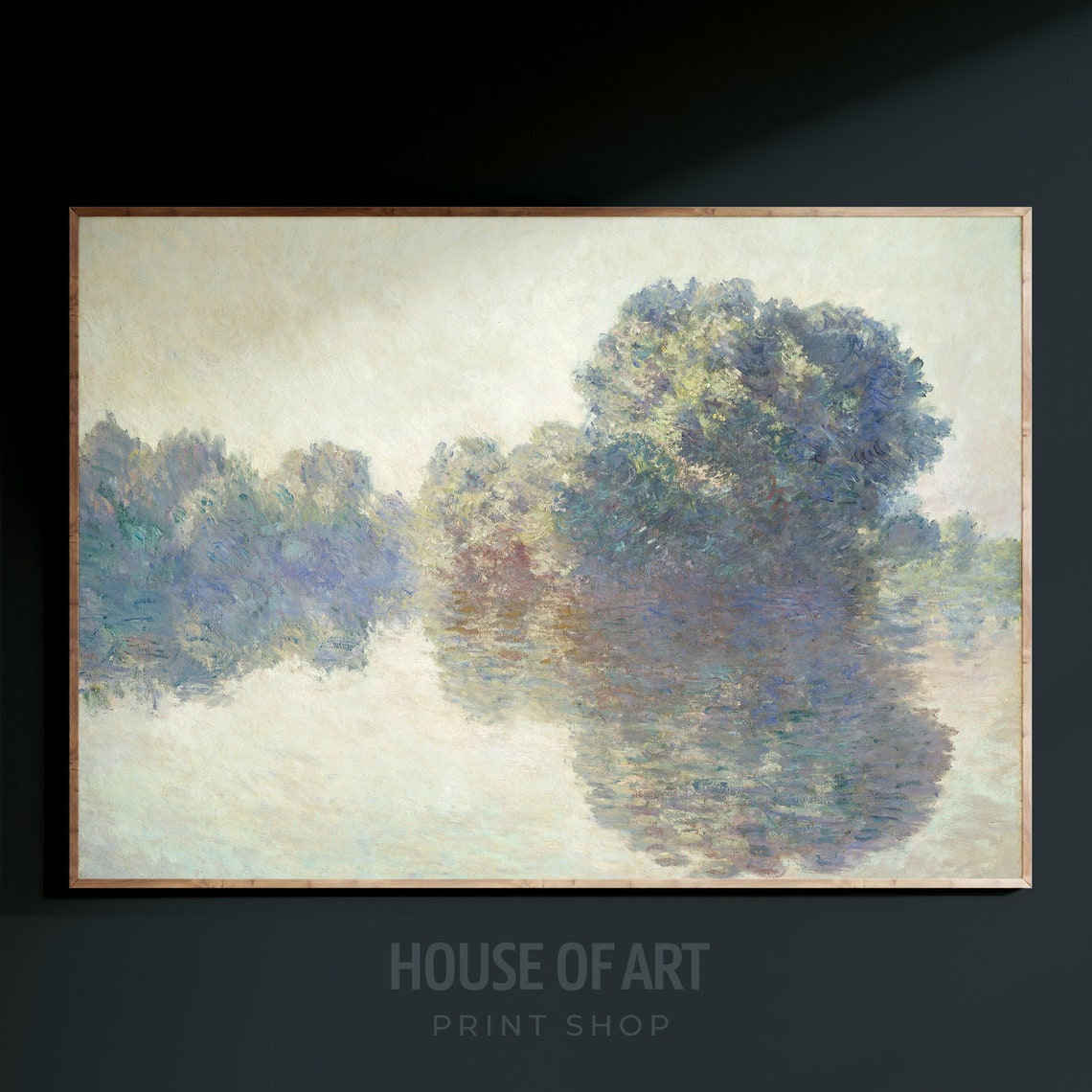 Vintage Landscape Painting Tree Reflection In The River Square Landscape Art Impressionism Print Wall Art - Image 3