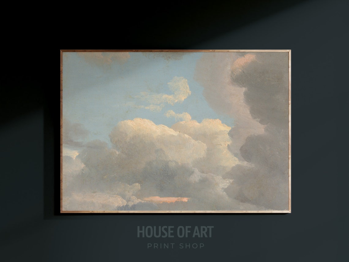 Soft White Clouds Blue Sky Sunset Glow Vintage Sky Painting Poster - Image 3