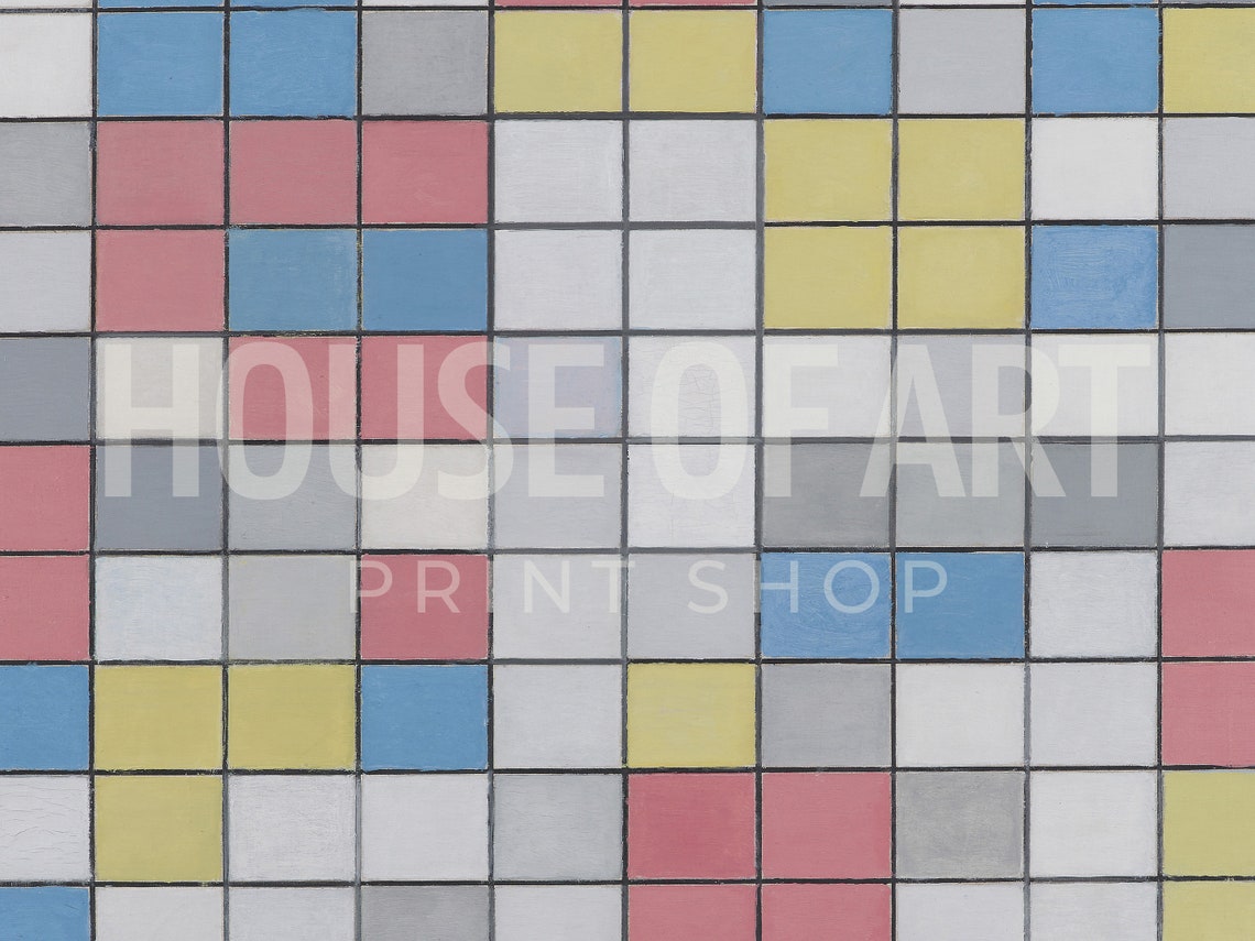 Abstract Composition With Grid Artwork Checkerboard With Colors Instant Print Sky In Daylight Oil Painting - Image 2