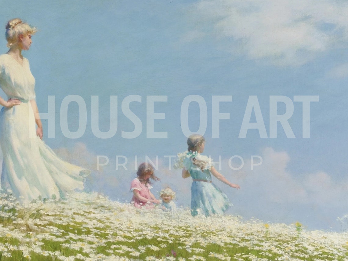 Frame Tv Art 4k Vintage Portrait Of A Family In A Field Oil Painting Playing Summer Sun Artwork Dreamy Blooming Lawn Kids - Image 2