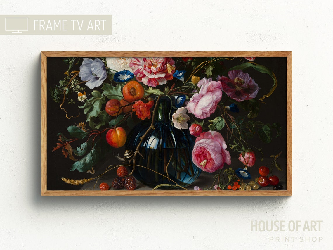 Moody Flowers Frame Tv Art Vintage Flower Still Life Painting Moody Floral Tv Background Dark Farmhouse Decor Frame Tv Art 4k