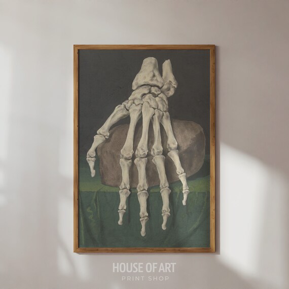 Vintage Skeleton Hand Anatomy Study Dark Background Bones Art Print