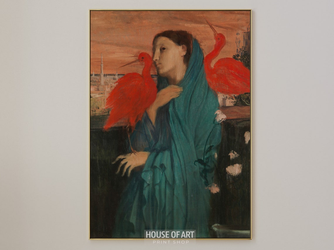 Portrait Of A Young Woman With Ibises Beautiful Woman With Birds Oil Painting Vintage Artwork Gallery Wall Print Wall Art
