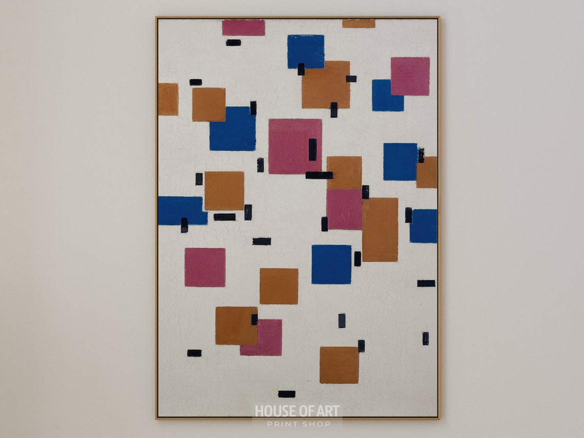 Colorful Squares Blue Rose Ochre Geometric Abstract Art Poster - Image 3