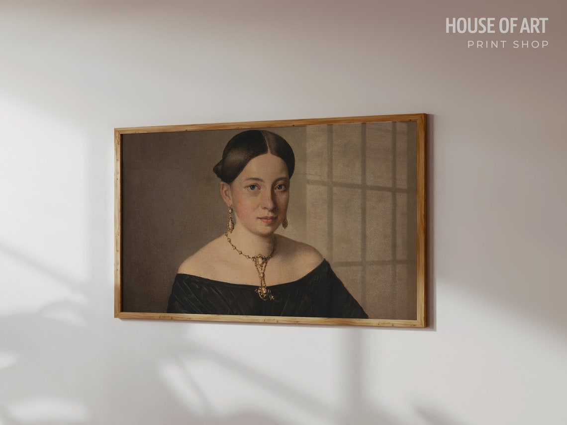 Frame Tv Art Vintage Portrait Oil Painting Classic Beautiful Female Artwork Fashionable Woman With Gold Jewelry - Image 3