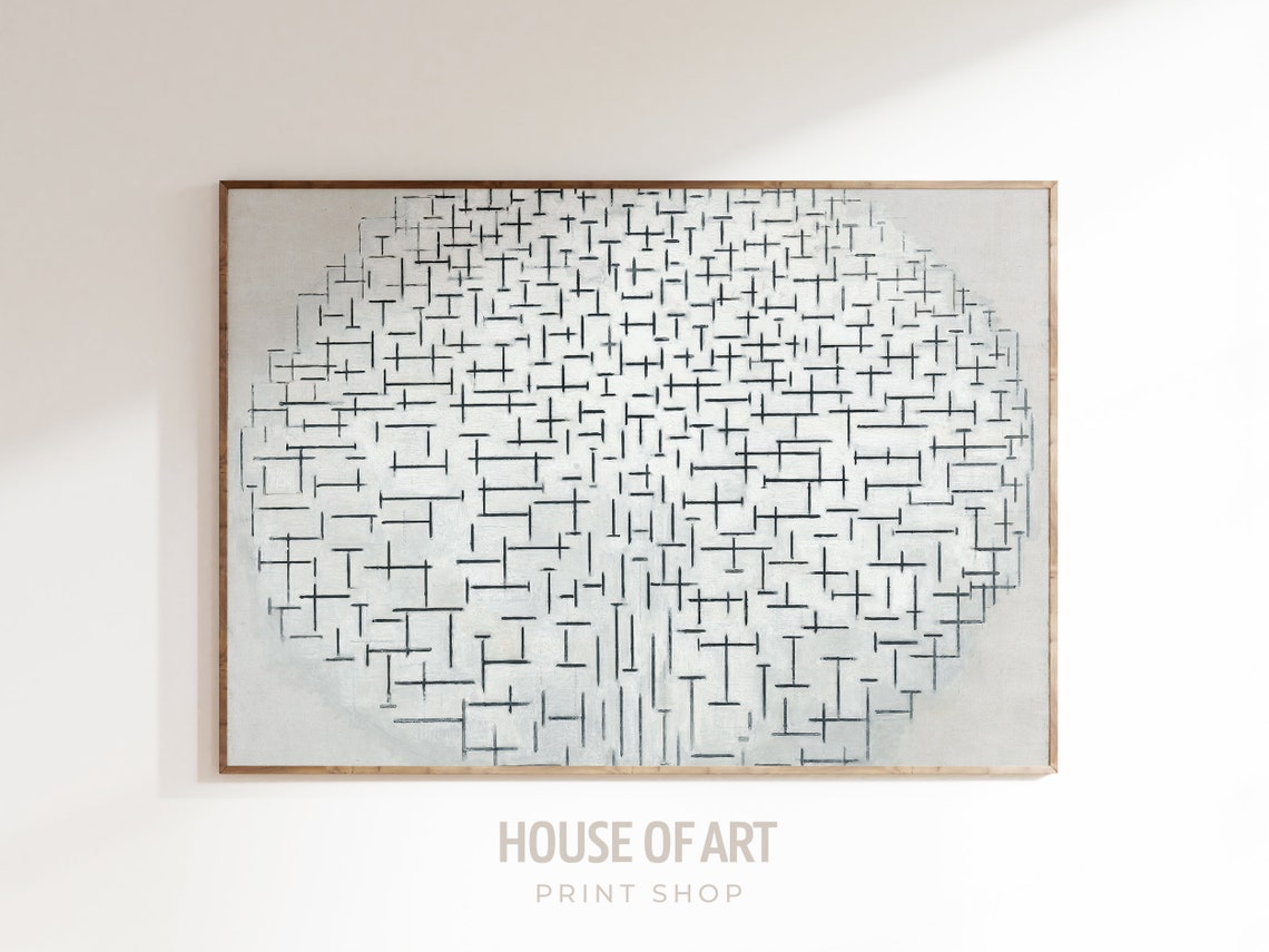 Mondrian Style Elliptical Line Composition Black White Abstract Poster