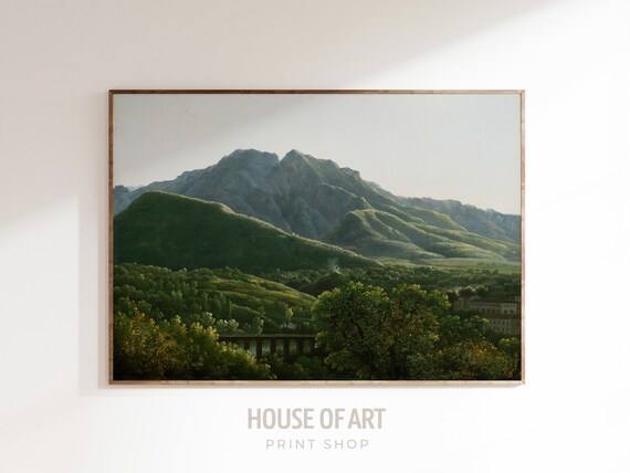 Southern Italian Landscape Oil Painting View Of Cava Kingdom Of Naples Realistic Landscape Morning Light Mountains Wall Art