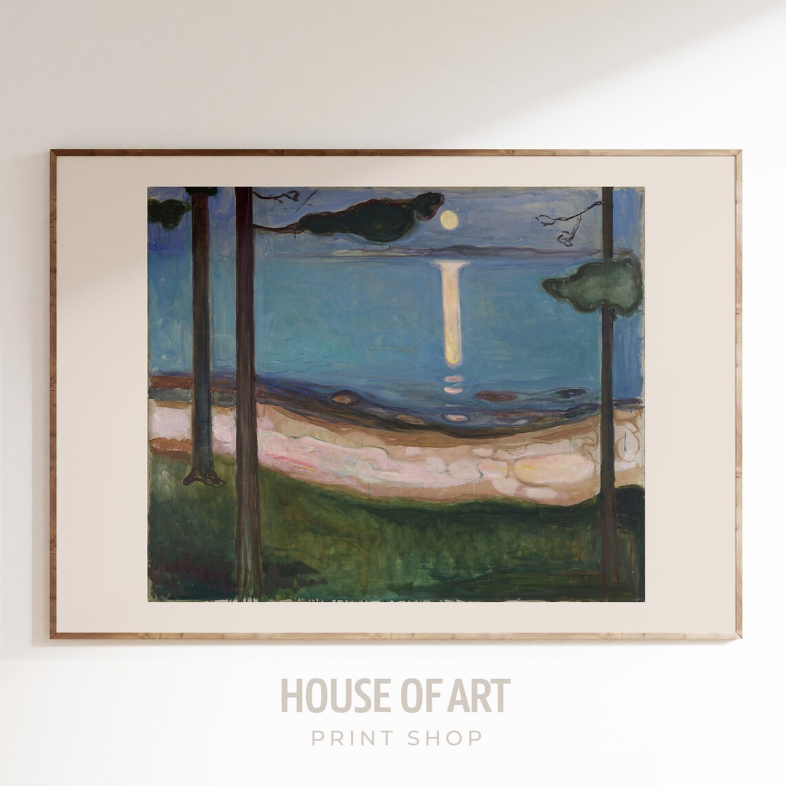 Edvard Munch Moonlight Coastal Night Pines Moon Reflection Oil Painting Print