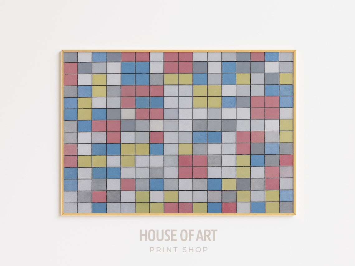 Abstract Composition With Grid Artwork Checkerboard With Colors Instant Print Sky In Daylight Oil Painting