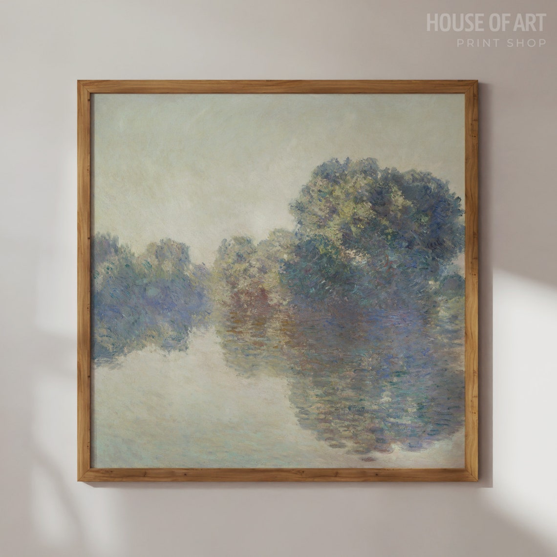 Vintage Landscape Painting Tree Reflection In The River Square Landscape Art Impressionism Print Wall Art