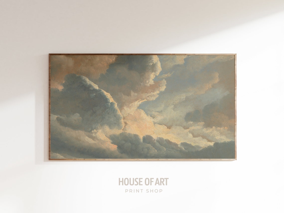Romantic Clouds Painting Warm Peach Tones Neutral Country Art Print