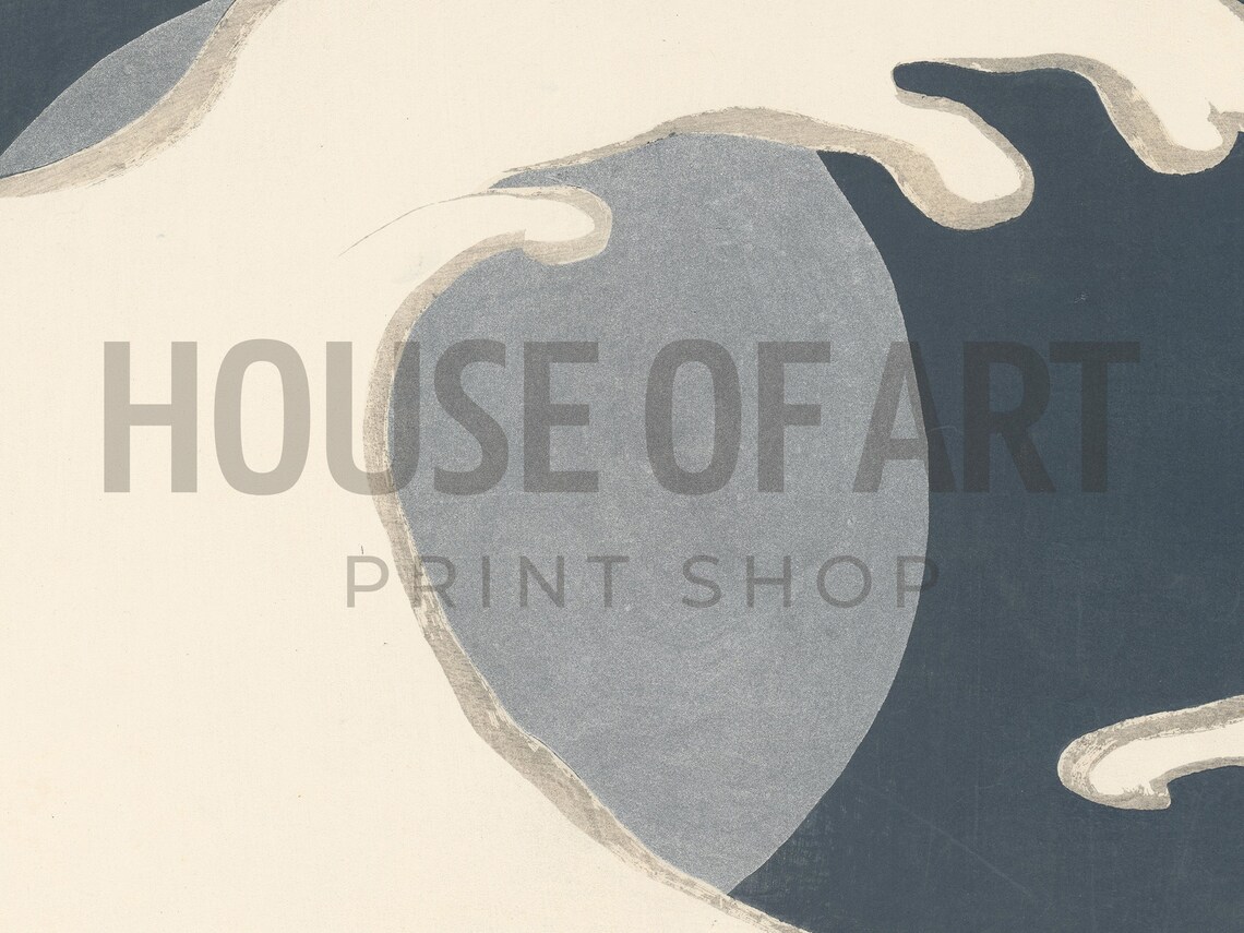 Japanese Great Wave Crashing Ocean Minimalist Blue Woodblock Seascape Poster - Image 2