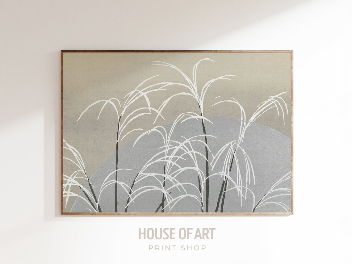 Japanese Moonlit Snowy Grasses Vintage Woodcut Minimal Wall Art Print - Image 3
