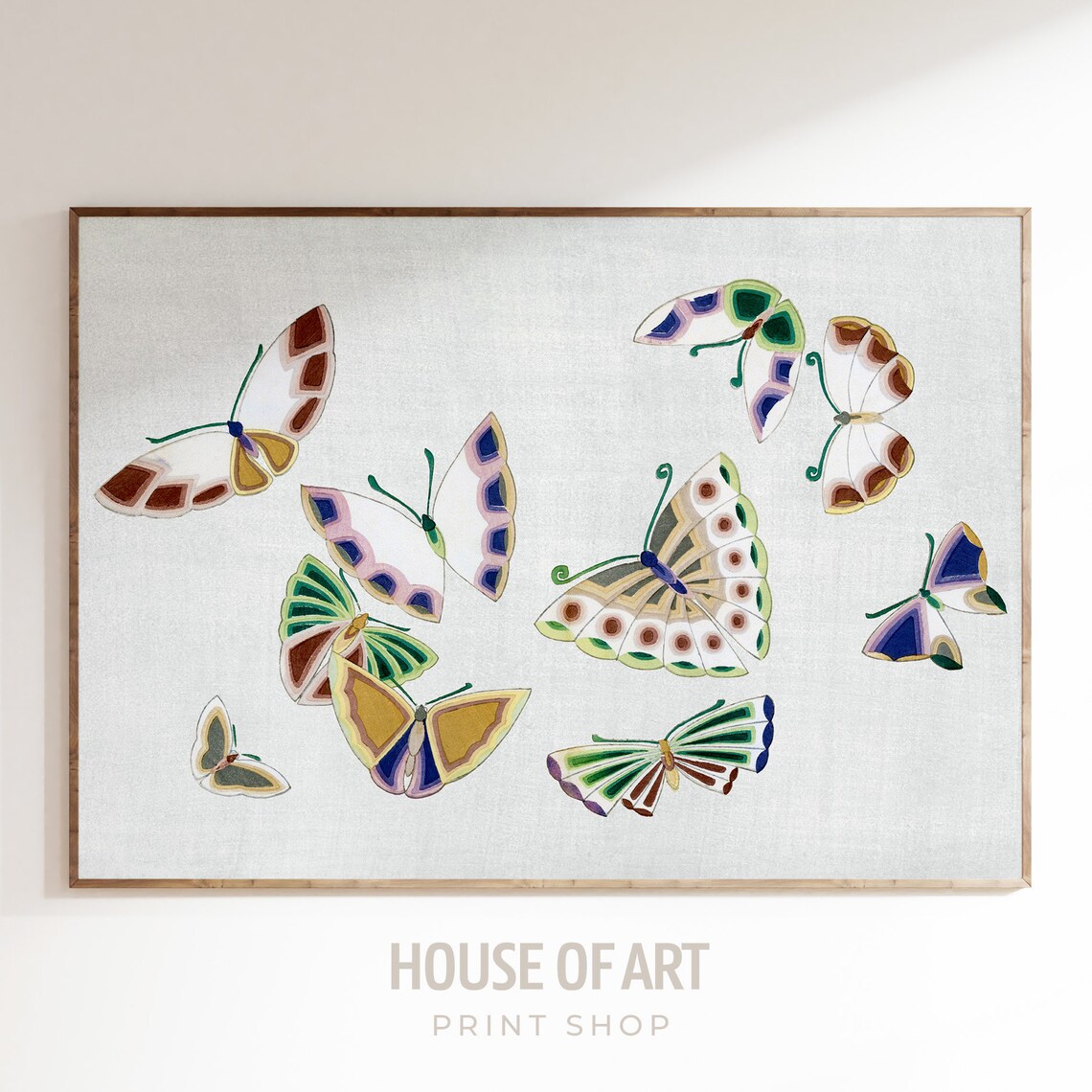 Eleven Colorful Butterflies Rainbow Japanese Woodcut Insect Poster
