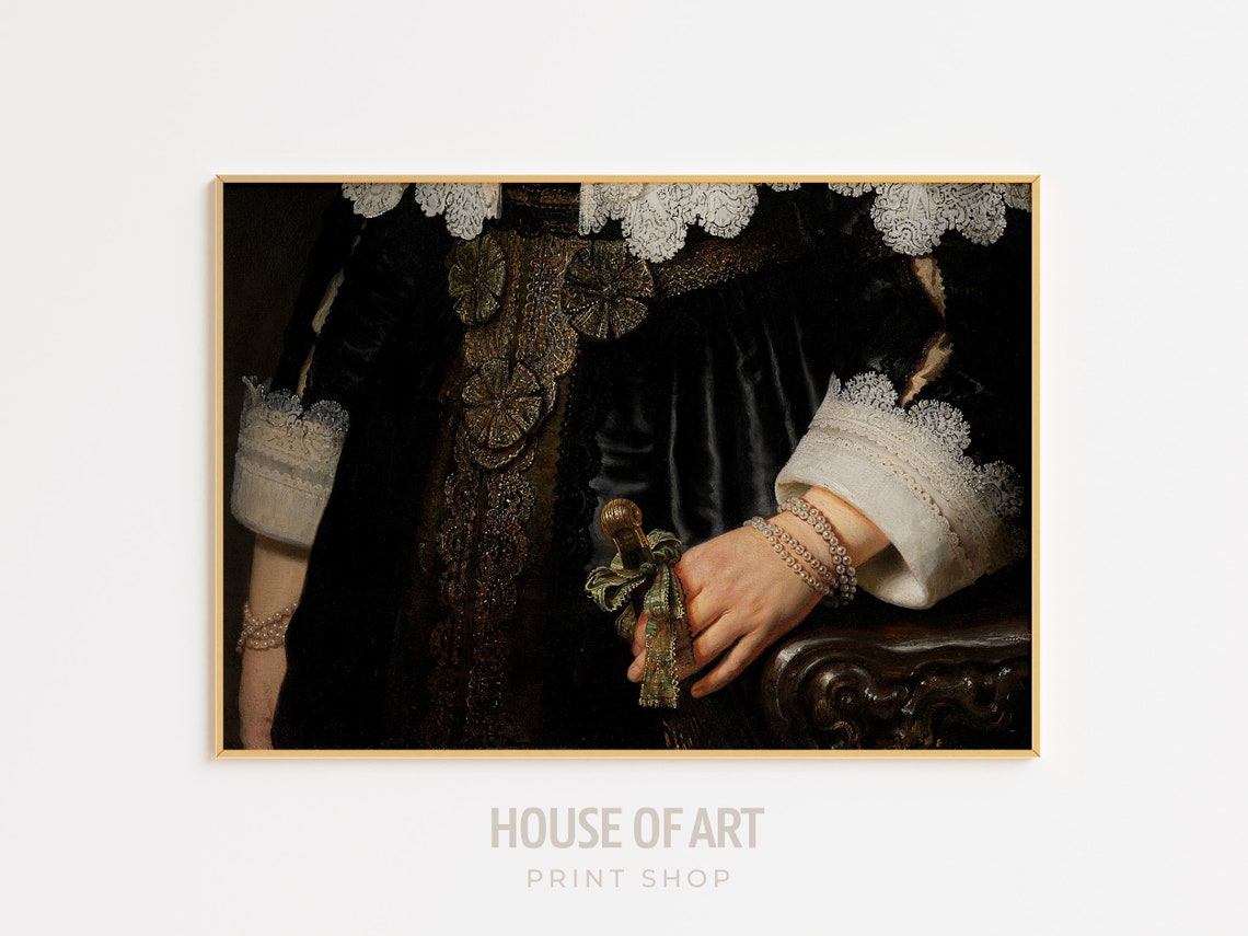 Antique Hands Detail Artwork Pearl Bracelet Rich Lace Instant Print Woman Fan With Ribbon Close Up Oil Painting - Image 3