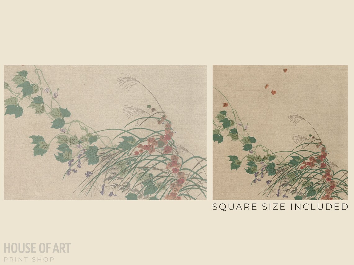 Japanese Vintage Woodblock Ivy And Grasses Autumn Botanical Art Print - Image 2