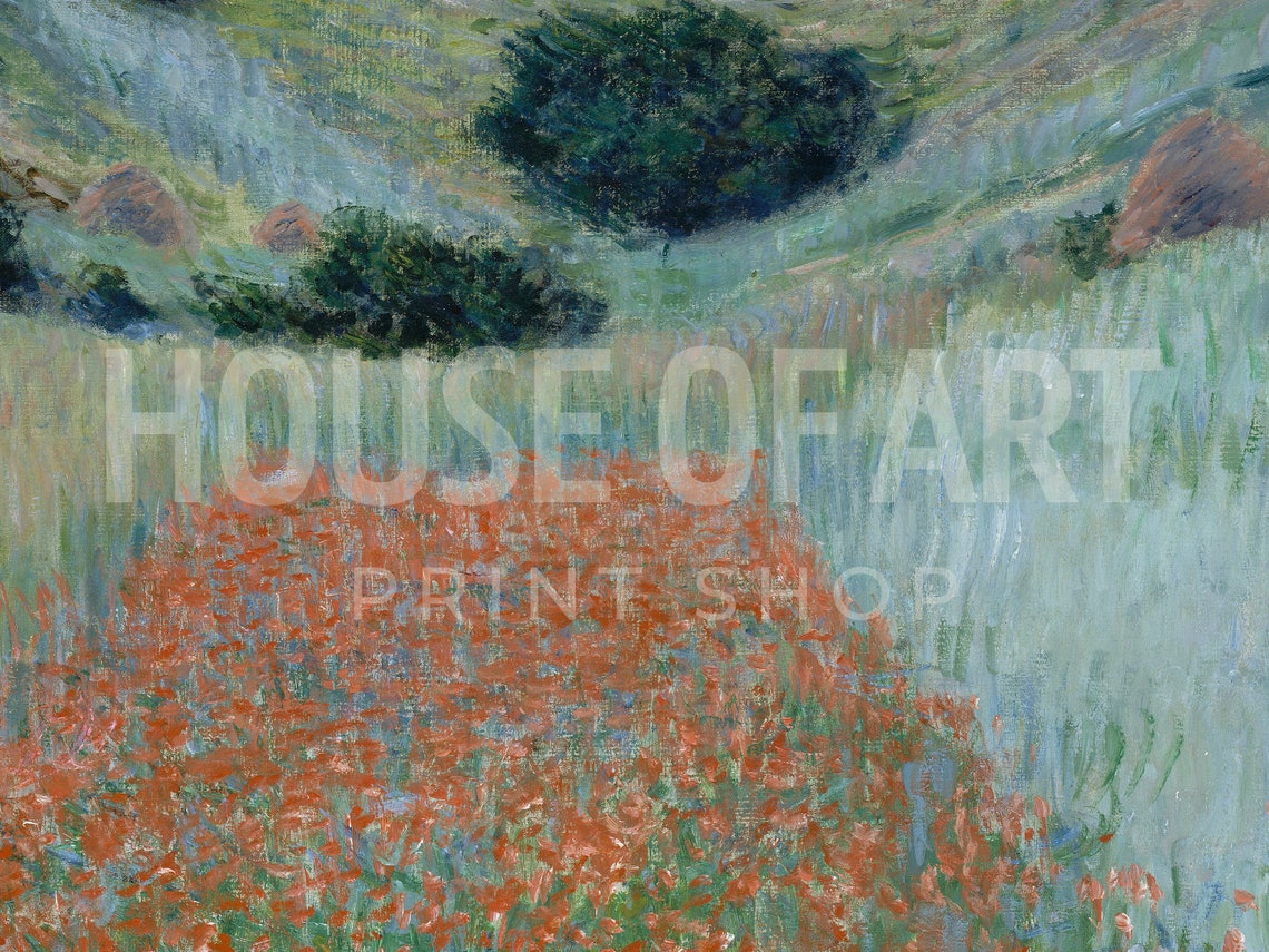 Poppy Field Print Impressionist Landscape Painting Vintage Meadow Flowers Poppy Wall Art French Country Flower Print Wall Art - Image 2
