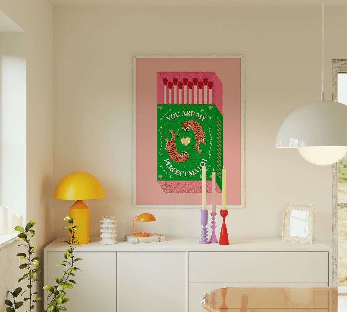 You Are My Perfect Match Green Matchbox Tiger Love Quote Poster - Image 5