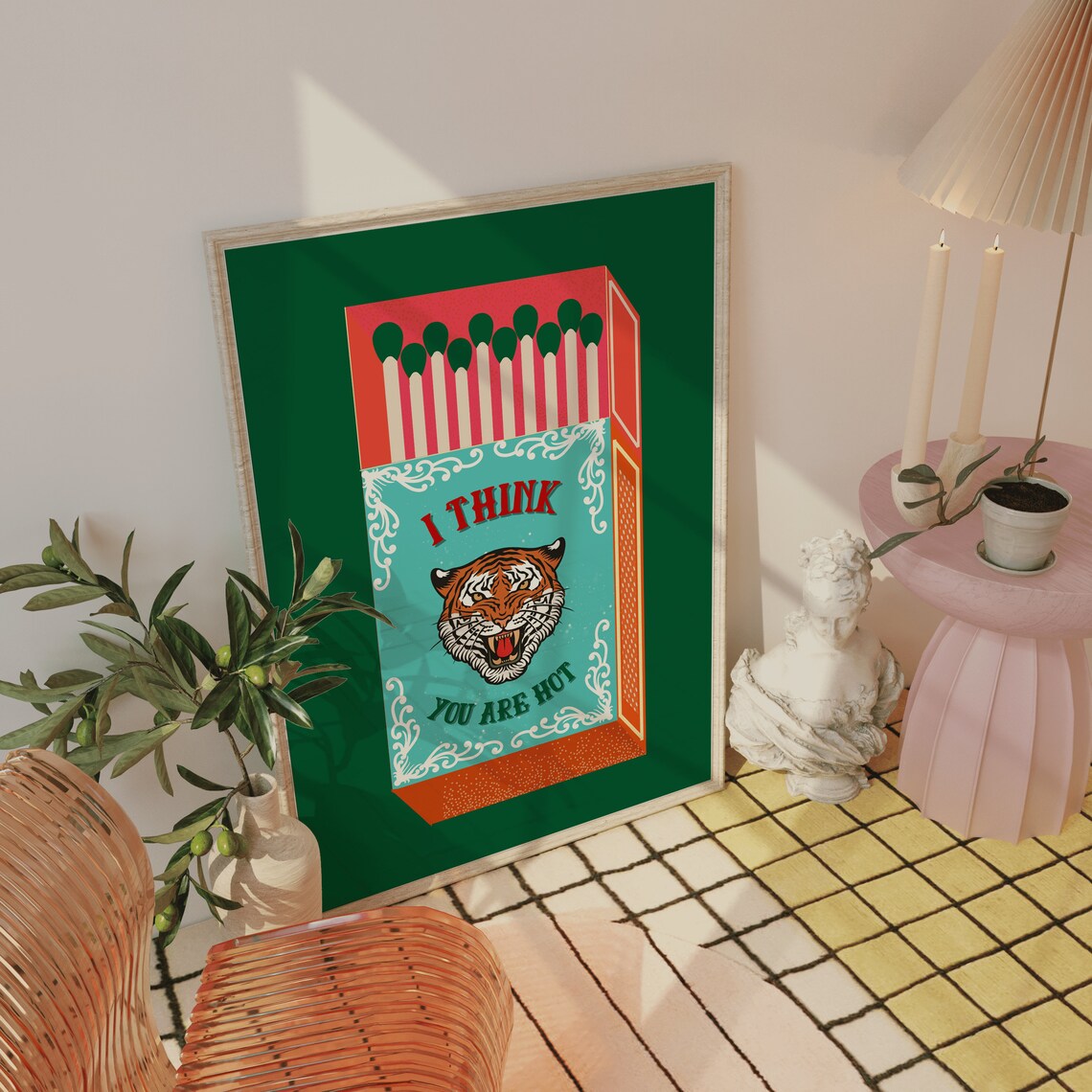 I Think You Are Hot Green Matchbox Tiger Retro Quote Art Poster - Image 3