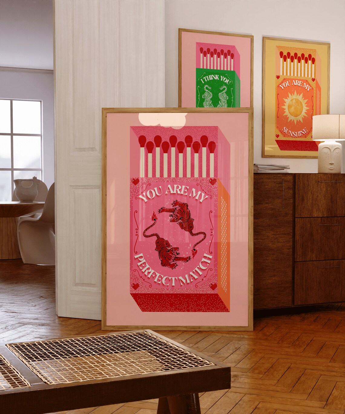 Retro Tiger Matchbox Vintage Pink Art Print
