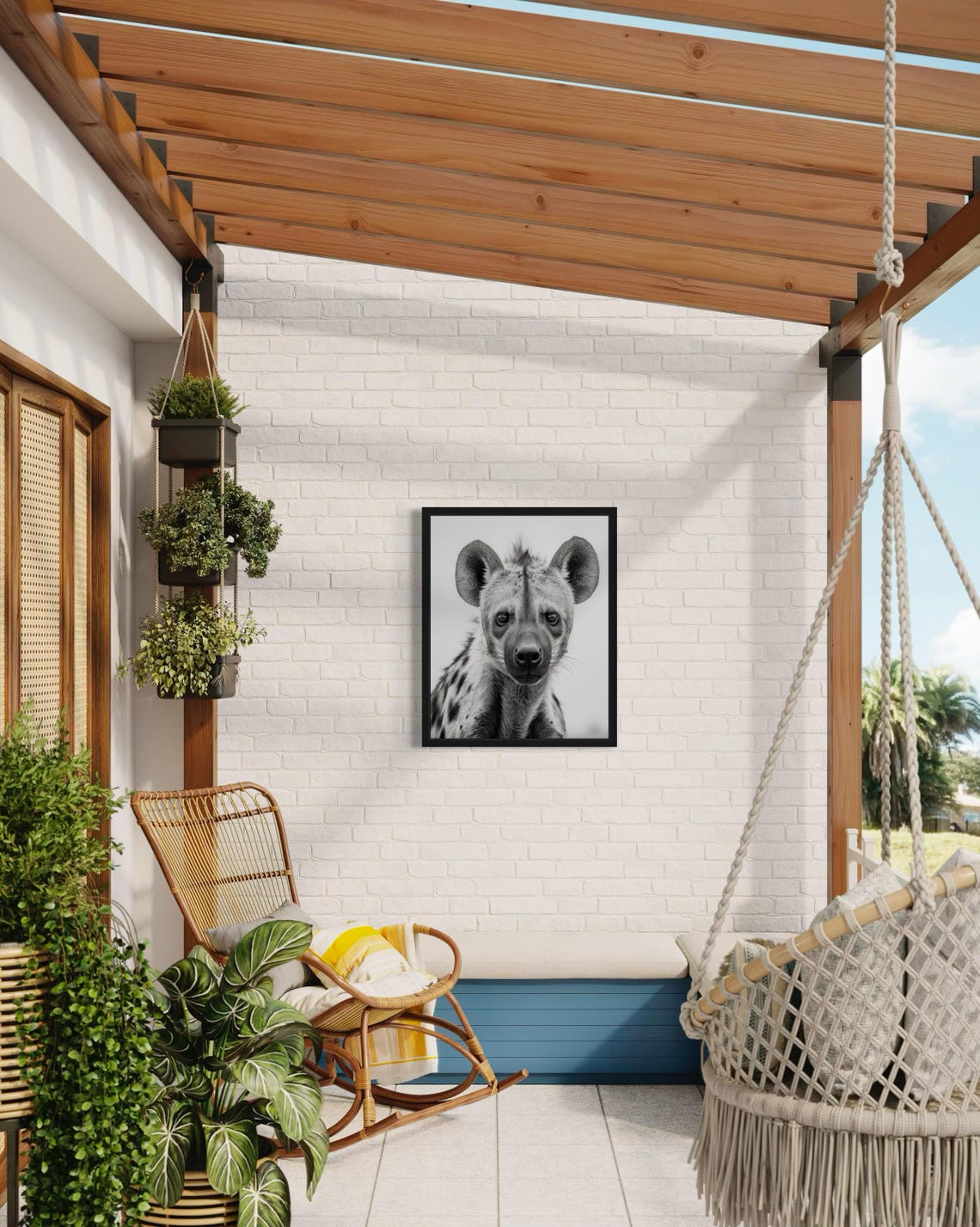 Spotted Hyena Front Portrait Black and White Wildlife Photo Poster - Image 3