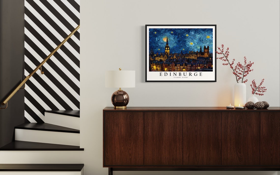 Edinburgh Starry Night Van Gogh Style City Skyline Art Poster - Image 4