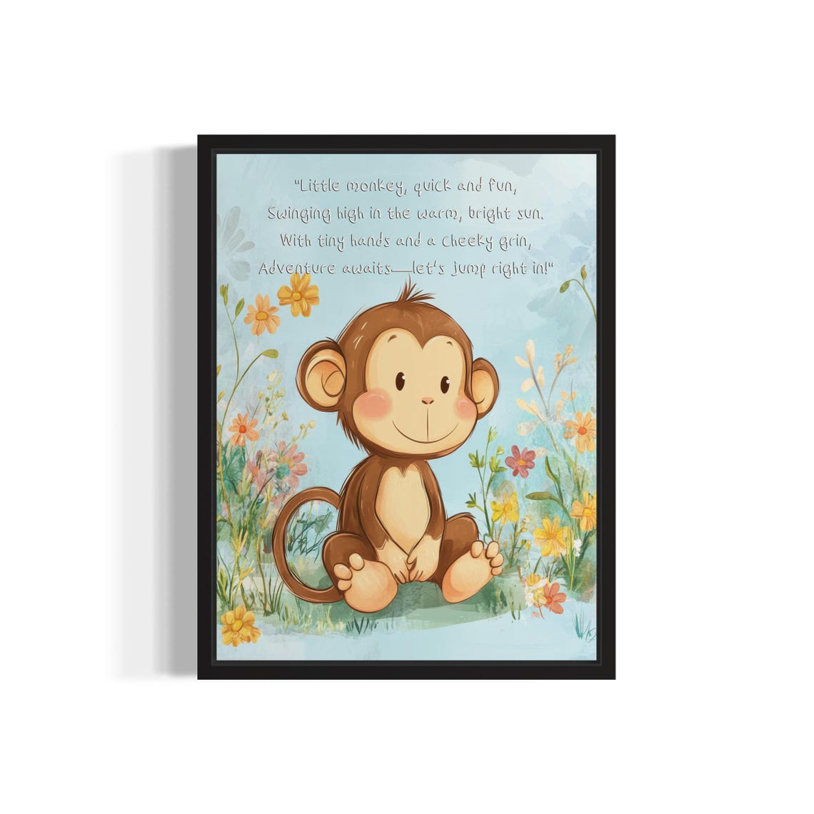 Cheerful Baby Monkey with Its Cheeky Poem Nursery Wall Poster