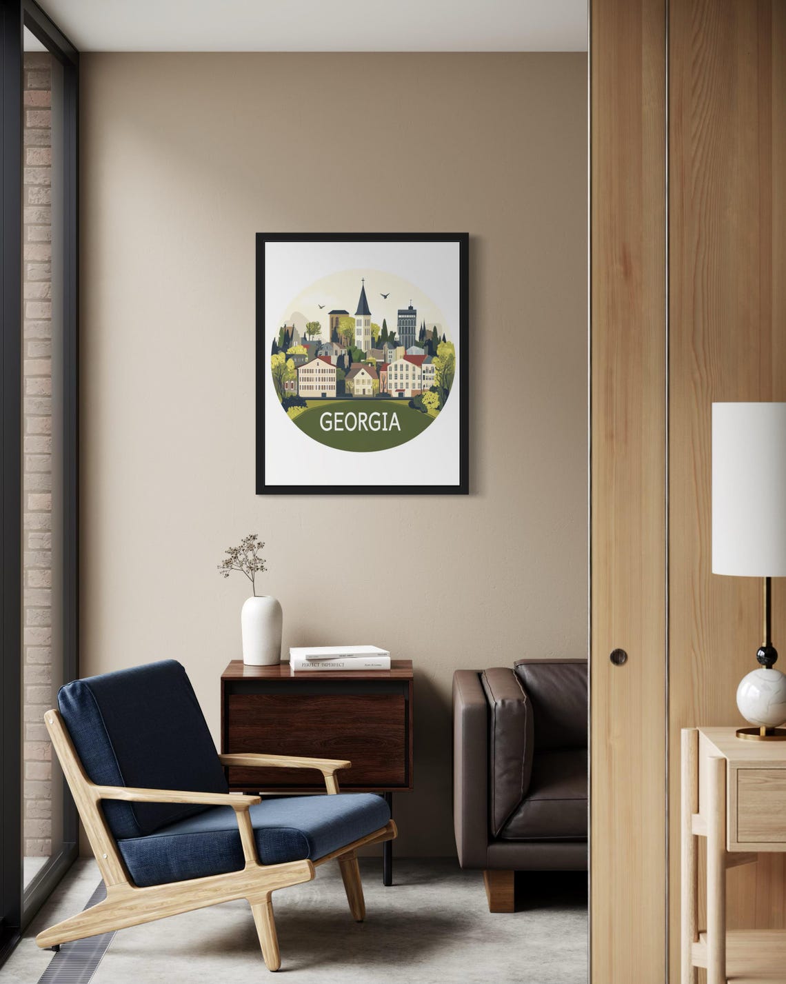 Georgia Historic City Skyline With Church Spire Circle Poster - Image 2