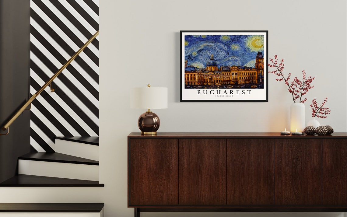 Bucharest Starry Night Art Print Van Gogh Bucharest Poster Wall Art Original Bucharest Painting Decor - Image 4