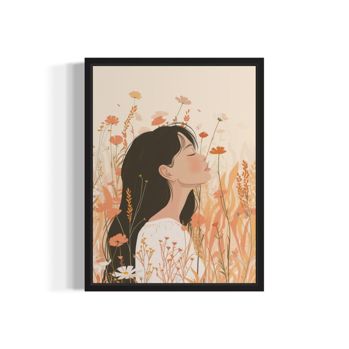 Elegant Woman Among Wildflowers Warm Floral Boho Profile Poster