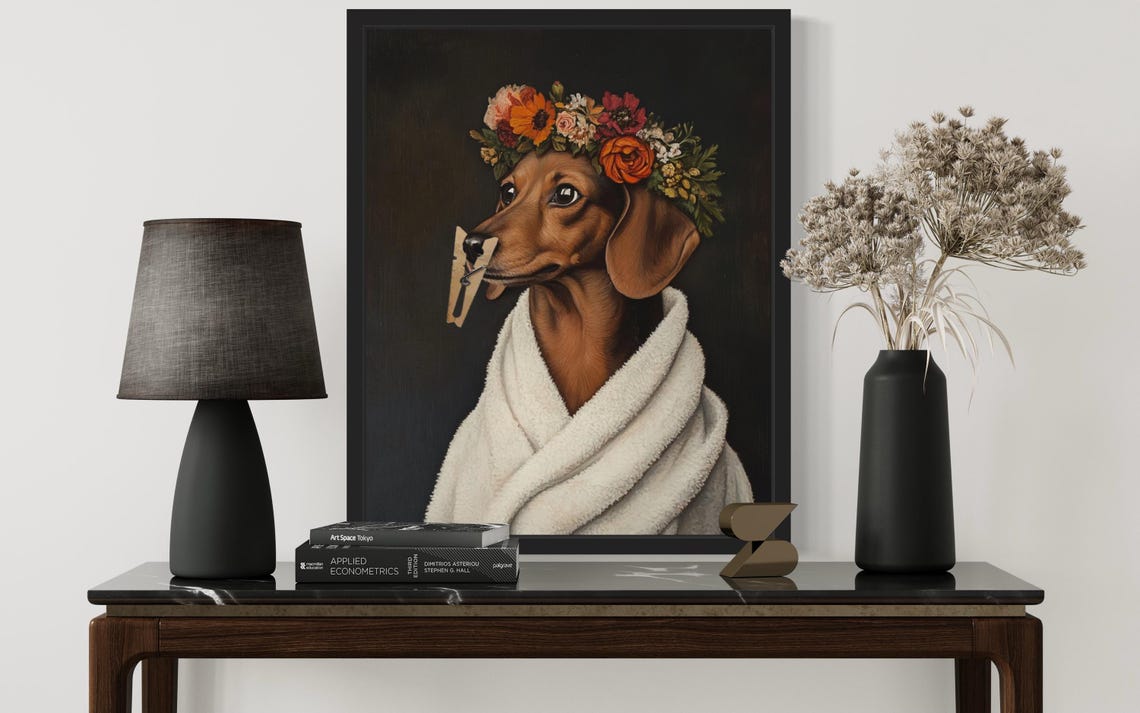 Dachshund Flower Crown Clothespin Funny Bathroom Restroom Poster - Image 3