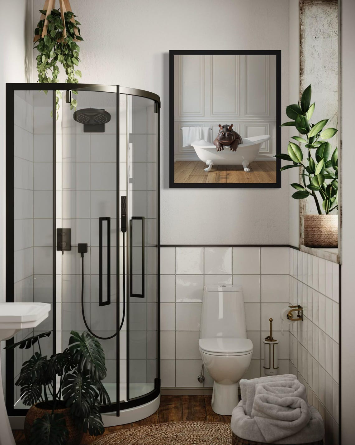 Baby Hippo Leaning Over a White Clawfoot Bathtub Photo Poster - Image 4