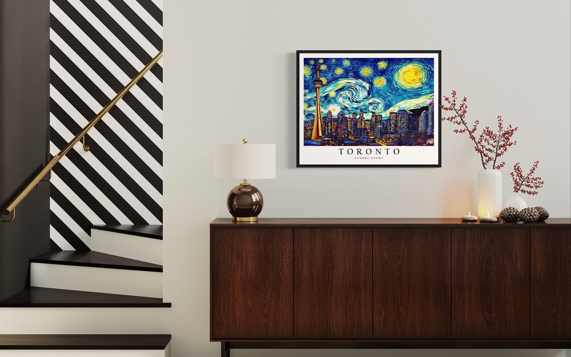 Toronto Canada Starry Night Skyline CN Tower Night Glow City Art Poster - Image 4