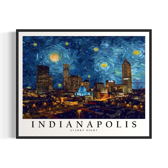 Indianapolis Downtown Skyline Van Gogh Starry Night City Poster