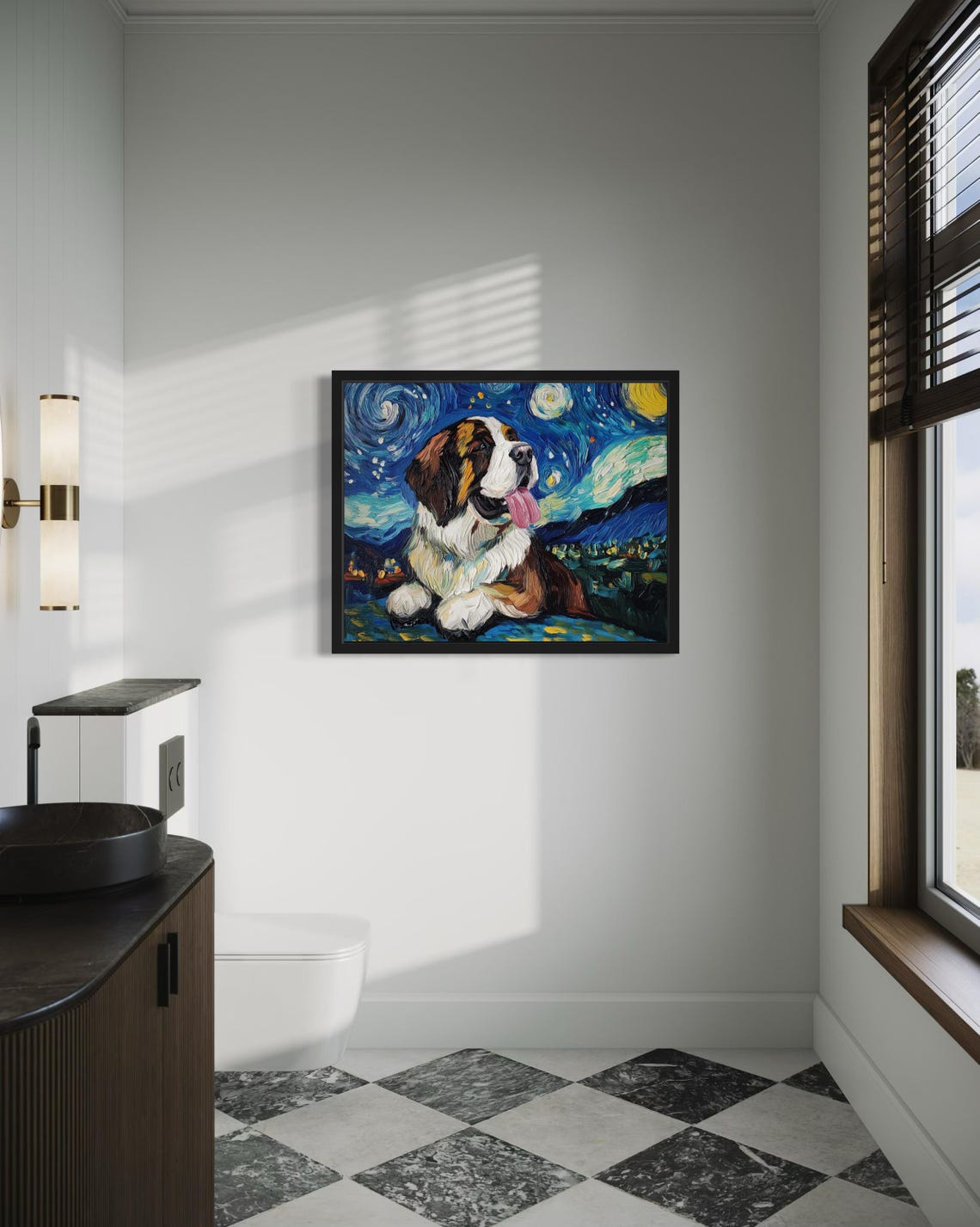 Saint Bernard Dog Starry Night Van Gogh Style Poster Home Decor Gift - Image 4