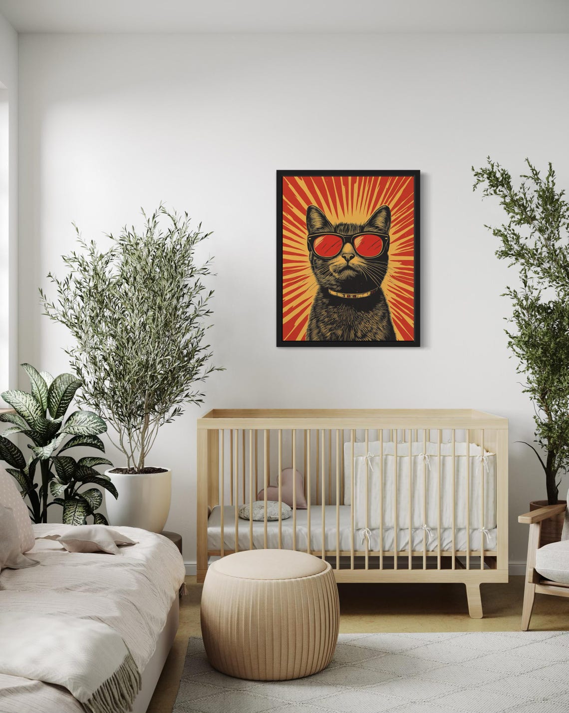 Cool Black Cat with Red Sunglasses Vintage Pop Art Sunburst Poster - Image 4